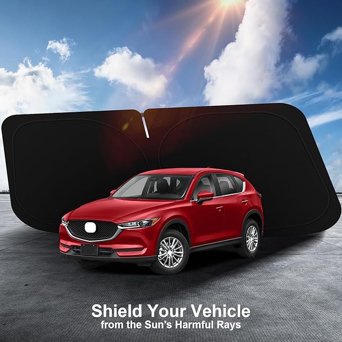 SHINEHOME Car Windshield Sun Shade Compatible with 2017-2023 2024 2025 Mazda CX-5 CX5 Accessories Sport, Touring, Grand Touring, 4 Door Crossover Foldable Sunshade Custom Windshield Sun Visor