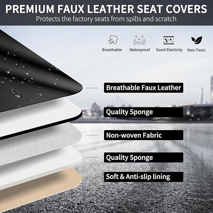 COVER EMPIRE Leather Seat Covers for Cars, 2Pcs Universal Front Automotive Seat Covers, Full Coverage Waterproof Car Seat Covers for Most Trucks, SUVs, Sedans, Luxury Breathable Auto Seat Cover, Black