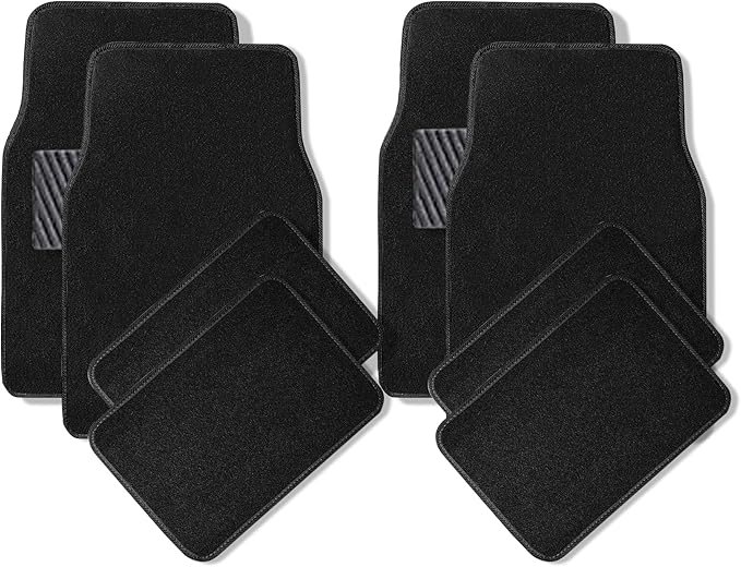 ZONETECH All Weather Carpet Vehicle Floor Mats- 4-Piece Black Plus Vinyl Heel Pad for Protection - Driver Seat, Passenger Seat and Rear Floor Mats (2 Pack)