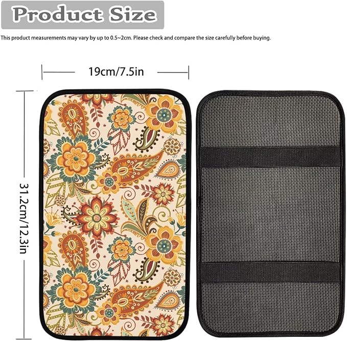 Horeset Retro Flower Auto Center Console Arm Rest Pad Fit SUV Sedan Truck Non-Slip Car Accessories Interior Decor