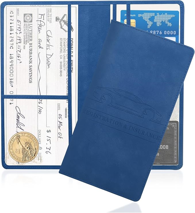 Car Registration and Insurance Holder,PU Leather Car Glove Box Organizer Car Document Holder for ID,Driver's License,Universal Car Organizer Car Accessories for Women/Men (Blue)