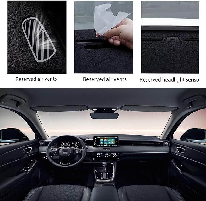 Upgraded Dashboard Mat for 2022-2016 Honda HR-V Polyester Dashcover UV Protection Non-Slip Windshield Reflective Instrument Cover Interior Accessory Black (Without HUD)