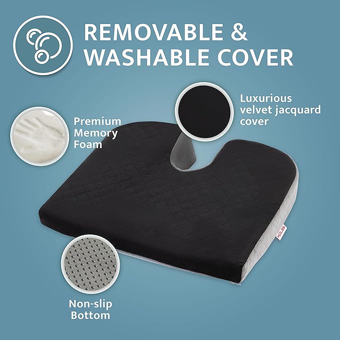 Kölbs Car Seat Cushion Truck Driver Cushion, Wedge Seat Cushion with Cutout for Coccyx Tailbone Pain Relief, Stylish Chic Jacquard Cover
