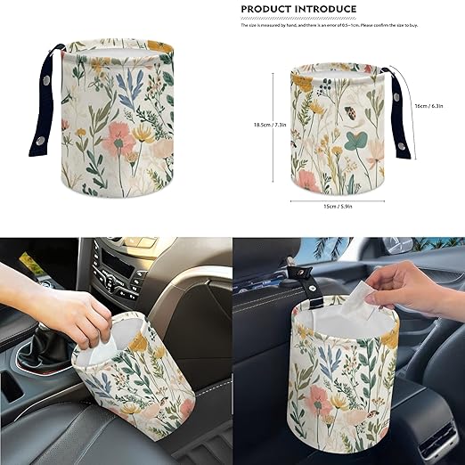 Car Trash Can with Hanging for Back Seat, Car Accessories for Women Men Automotive Garbage Cans Vehicle Trash Can for Truck SUVBoho Floral