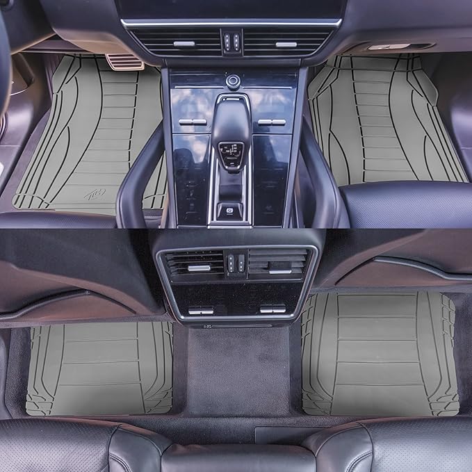TLH Car Floor Mats, Gray Sleek Linear, Full Set, Rubber, Waterproof, Stain-Resistant, Easy to Clean, Washable, Durable for Ultimate Protection, Perfect for Cars, Trucks, SUVs, Vans