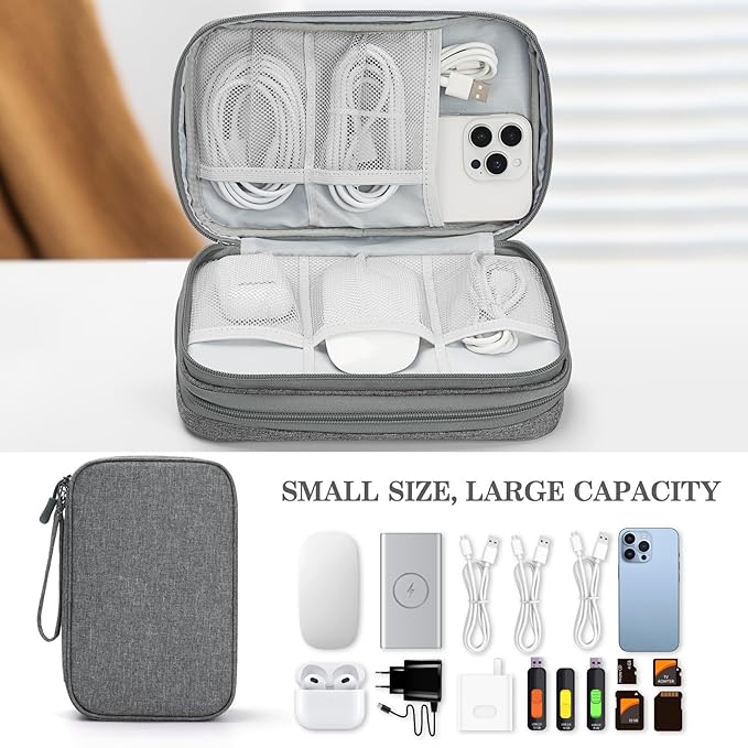 FYY Electronic Organizer, Large Travel Cable Organizer Bag Pouch Electronic Accessories Carry Case Portable Waterproof Double Layers All-in-One Storage Bag for Cable, Cord, Charger, Phone, Dark Grey