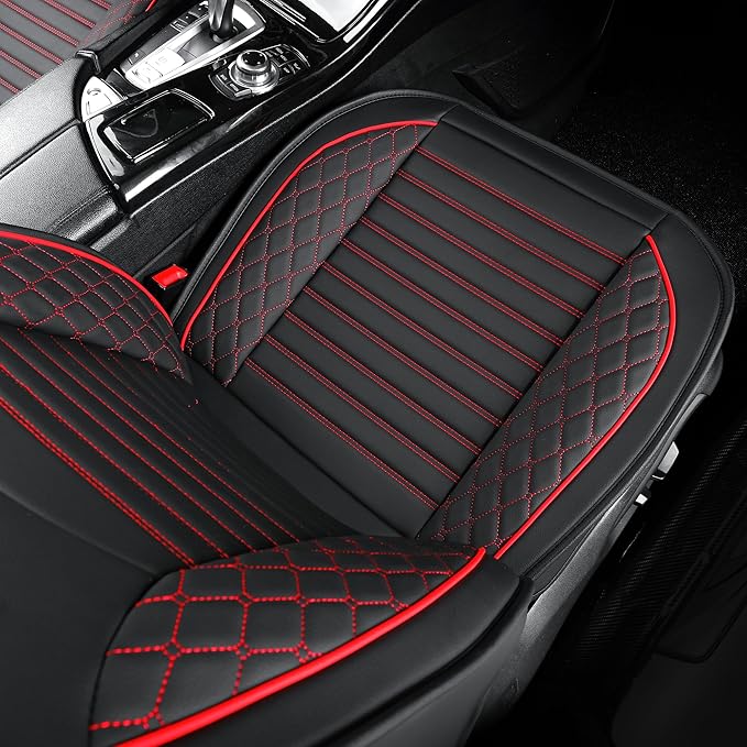 Vankerful Leather Seat Covers for Cars,Car Seat Covers Front Seats Only,Automotive Seat Covers for Trucks,SUV,Leatherette,Universal Fit,Vehicles Seats Cushions(Front Pair,Black-Red)