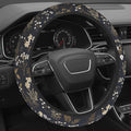 Cute Steering Wheel Cover for Women, Machine Washable Universal 14.5-15.5 inch Non-Slip Grip All Weather Use (Retro Floral Brown)