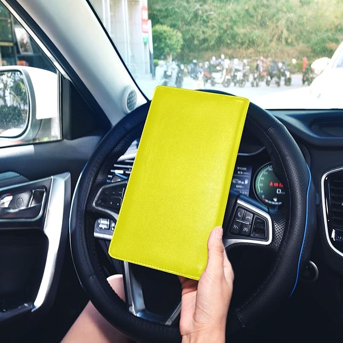 Custom Car Registration and Insurance Card Holder Personalized Leather Glove Box Organize Men Women Wallet Accessories Case for Cards, Essential Document Driver License Yellow