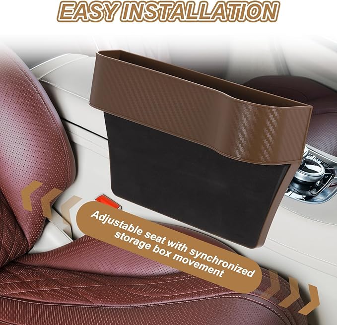 HARFINGTON 2pcs Car Seat Gap Filler Organizer 10.2 x 6.5 x 3.1 Inch ABS+Leather Universal Car Organizer Storage Box Between Seat and Console (Left+Right) with Cup Holders for Phone, Black