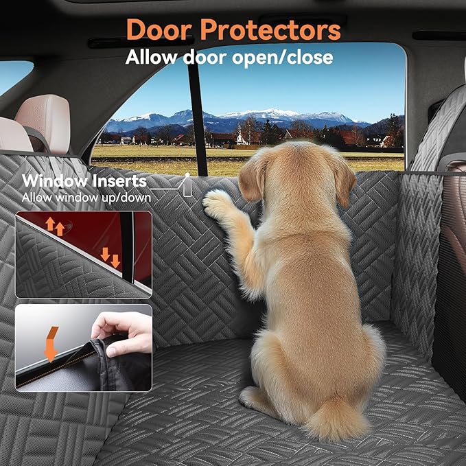 Wexyldra Dog Car Seat Cover for Back Seat- Heavy Duty Waterproof- Hard Bottom Backseat Extender Fits Sedan SUV & Small Truck, Full Coverage for Doors, Rear Seats & Front Headrests