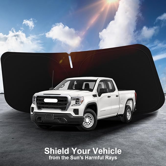 SHINEHOME Car Windshield Sun Shade Compatible with 2026 2025 2024 2023 2022 2021 2020 2019 GMC Sierra 1500 2500 3500 SLT, AT4, Denali Accessories Foldable Sunshade Truck Custom Windshield Sun Visor