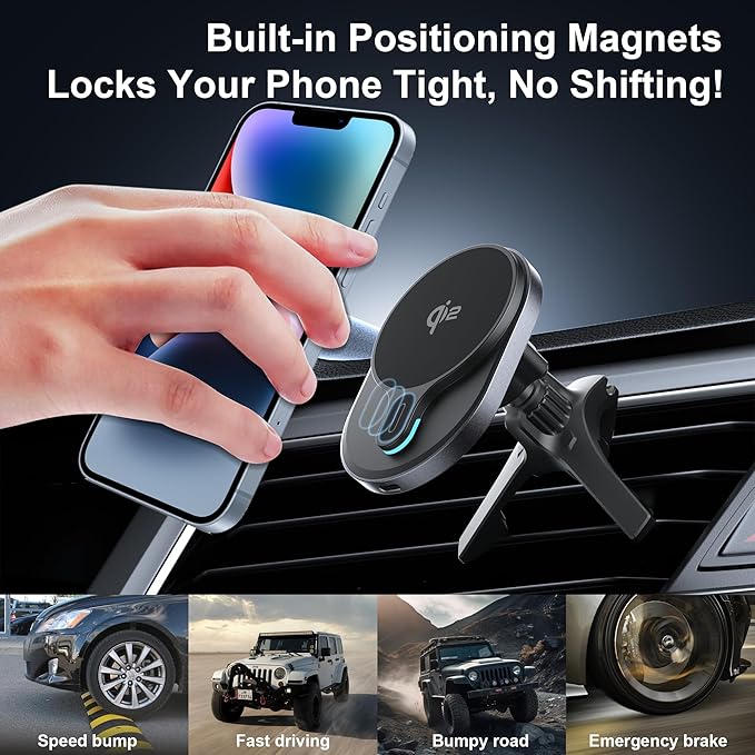 for Qi2 15W MagSafe Car Mount Charger,Dash & Vent Wireless Cars Mount Charger Phone Holder Mounts for iPhone Air/17/16/15/14/13/12, Galaxy S25, Fast Charging for Magnetic iPhone Car Accessories