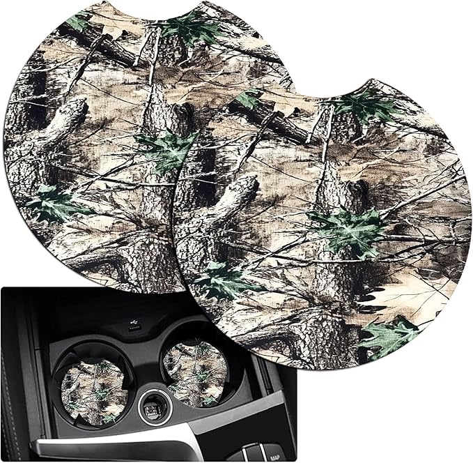 JANENFNA Car Armrest Cover Pads Universal Fashion Cute Auto Center Console Armrest Cover Pad with 2PCS Car Coasters Soft Waterproof Car Armrest Seat Protector for Women,Camouflage Leaves