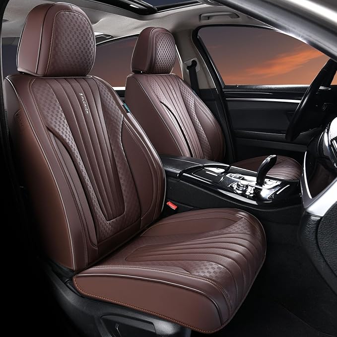 FLORICH Car Seat Covers, Premium Leatherette Car Seat Covers Full Set, Waterproof Nappa Leather Seat Protectors, Breathable Car Seat Cushion for Most Sedans Cars SUV Trucks - Coffee