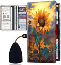 Car Document Holder with Magnetic Shut, Car Registration & Insurance Card Holder, Waterproof PU Leather Glove Box Organizer Vehicle Accessories Driver License for Women/Men, Watercolor Sunflowers
