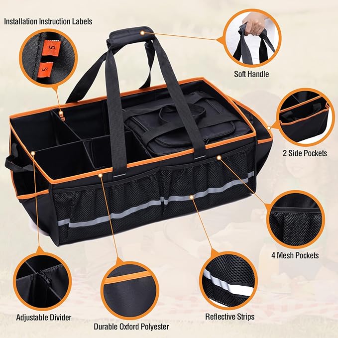Rifachua Car Front Trunk Organizer with Cooler Bag Compatible with Tesla Model Y Model 3 2020-2026, Foldable Grocery Frunk Storage Bag Collapsible for Car SUV with Multi Compartment