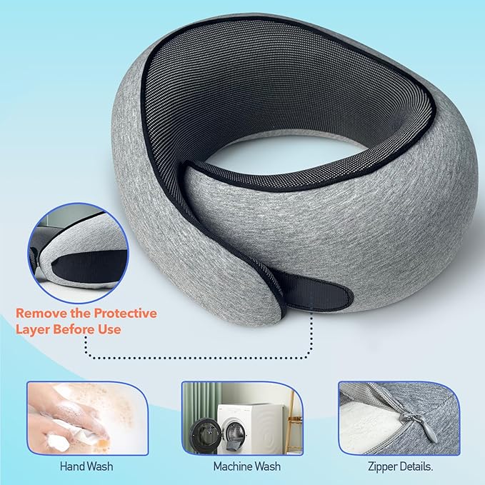 HWGIZP Travel Pillow | High-Density Memory Foam Pillow with 360° Surround Support. Ergonomically Designed. Ideal for Airplane Travel and Home Use.