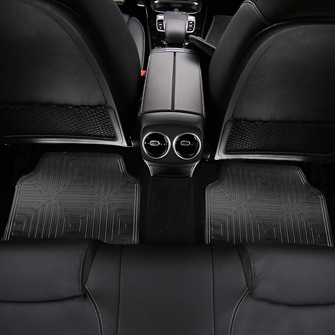 FH Group Car Floor Mats Trimmable Full Black Set Metallic Rubber Heavy-Duty Floor Mats for Cars Combo Small Car Seat Cover Design, Universal Fit - Climaproof™ Floor Mats for Sedan, SUV and Trucks