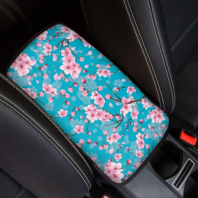 Cherry Blossom Car Center Console Cover,Comfortable Car Armrest Cover Pad,Universal Fit for Sedan, Truck, SUV