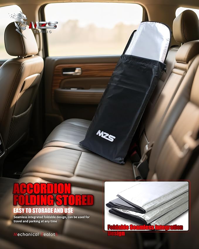 MZS Windshield Sun Shade Compatible with Suburban Tahoe Yukon Escalade 2021-2026, Foldable Truck Sun Shade Shield with Storage Pouch, Front Window Visor Sunshade for Interior Protector