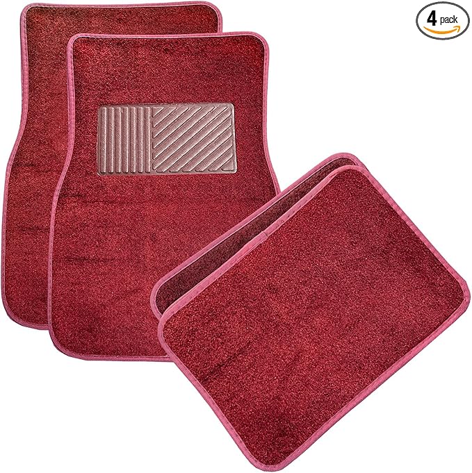 4PCS Car Floor Mats, Anti-Slip Waterproof Car Carpets with Safety Heel Pad, Heavy Duty Floor Mat for All Weather Protection, Universal Trim to Fit for Sedans Trucks SUVs (Wine Red)