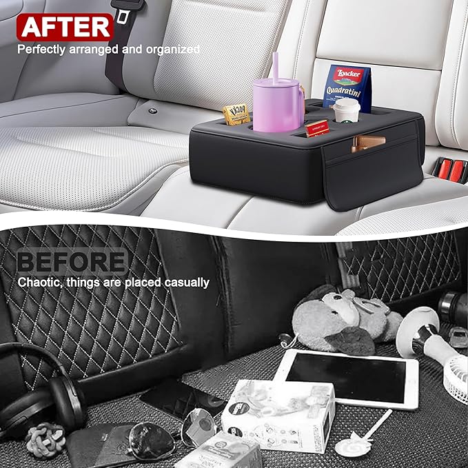 2026 Upgraded Car Cup Holder, 8 in 1 Back Seat Cup Holder for Car, PU Leather Backseat Organizer Car Cupholder Expander Tray for Trucks SUVs RVs Center Console Couch, Holds Drinks Food Phone