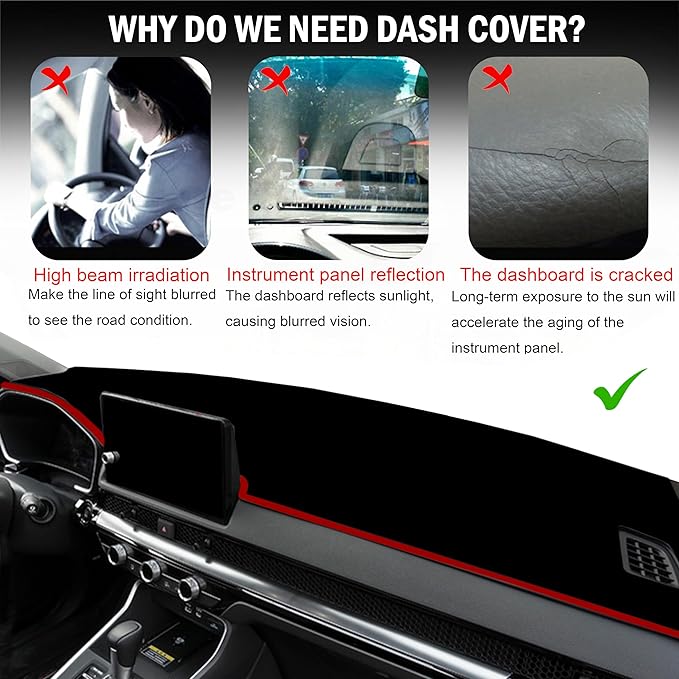 Dash Cover for Honda CR-V CRV Accessories 2023 2024 2025 2026 Dashboard Cover Center Console Dash Mat Carpet Protector Sunshield No Glare Non-Slip Pad Custom Fit, Red Trim