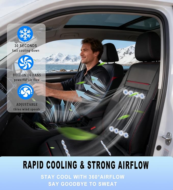 All-Weather Car Seat Cooling System with 16 Fans & Massage, 12V Ventilated Pad for Front Seats, Compatible with Cars and SUVs (Warm&Cooling&Massage-3)