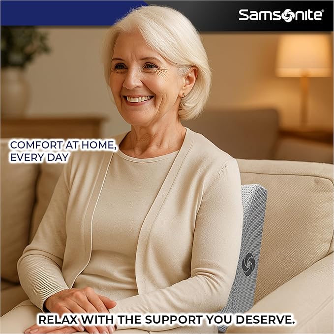 Samsonite Ergonomic Lumbar Pillow for Office Chair and Car Seat - Memory Foam Back Support Lumbar Pillow, Premium Cushion Chair Support for Lower Back Pain Relief and Versatile Use (Light Grey)