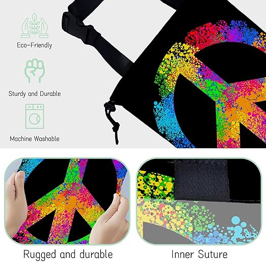 NHNXHWIA Love and Peace Car Garbage Bag,Waterproof Small Car Trash Bag Hanging Back of Seat,Drawstring Hanging Car Trash Bag with Adjustable Buckle for Car Accessories