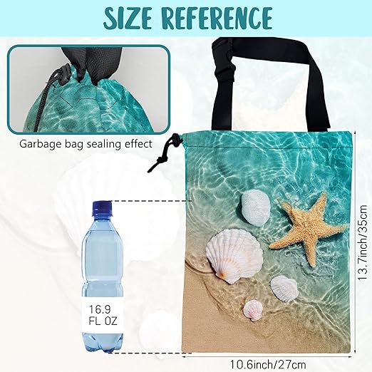 KXWQTRDD Car Garbage Bag Summer Starfish Seashell on Beach Hanging Canvas Car Trash Bag Waterproof Drawstring Car Back Seat Organizer for Car Back Front Seat Console with Adjustable Buckle
