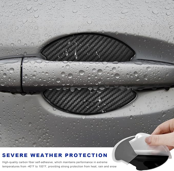 4 PCS Car Door Handle Bowl Stickers, Anti-Scratch Carbon Fiber Auto Handle Cup Protector Paint Guard, Waterproof Door Bowl Sticker Non-Marking Protective Film for Car SUV Truck (Large)