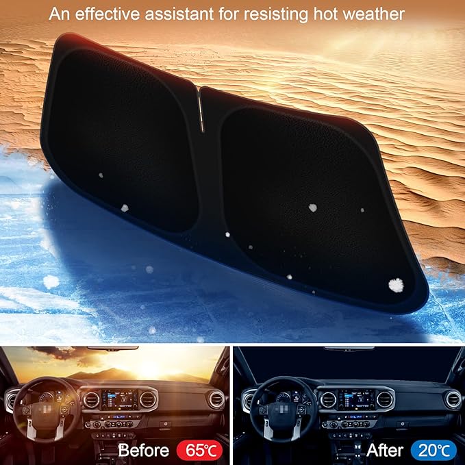 SHINEHOME Car Windshield Sun Shade Compatible with 2016-2023 2024 2025 2026 Toyota Tacoma Accessories Foldable Sunshade Truck Custom Windshield Sun Visor