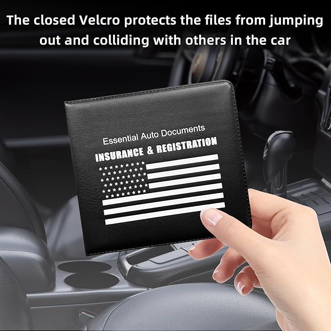 Ziciner Car Registration Insurance Holder, 2Pack Essential Auto Card Document Glove Box Organizer with Touch Fastener, Vehicle Interior Accessories Perfect for Most Car, Truck, SUV (Black/White Flag)