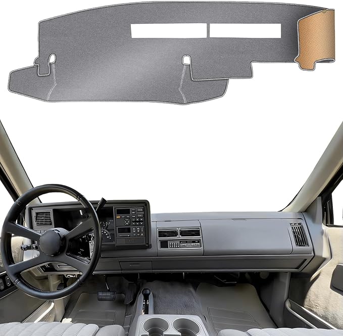 KEYOOG Dashboard Cover Dash Mat Fit for 1994-1988 G-MC/Chevy C1500 K1500 C2500 K3500 Suburban,94-92 Blazer Yukon (for Left Hand Drive),Dash Board Mat Anti-Glare Carpet,Non-Slip Pad (Grey)