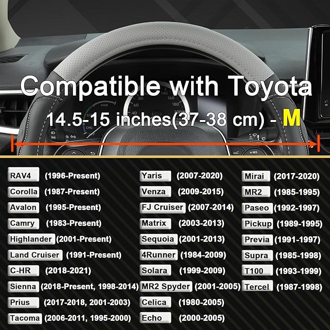 West Llama 3D Texture Steering Wheel Cover for Toyota, Anti-Slip Design, Premium Leather, Custom Fit for 14.5-15 inch, Stylish Interior Decoration(Gray+Black-Standard Size)