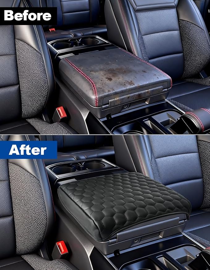 Center Console Cover Armrest Cover Compatible with 2021-2025 2026 Ford F150, 2022-2026 F150 Lightning, Leather Armrest Protector Pad, 0.8'' Thickened Center Console Cushion(Work Surface Only)
