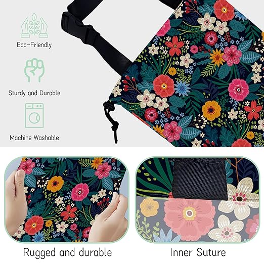 NHNXHWIA Colorful Flowers Car Garbage Bag,Waterproof Small Car Trash Bag Hanging Back of Seat,Drawstring Hanging Car Trash Bag with Adjustable Buckle for Car Accessories