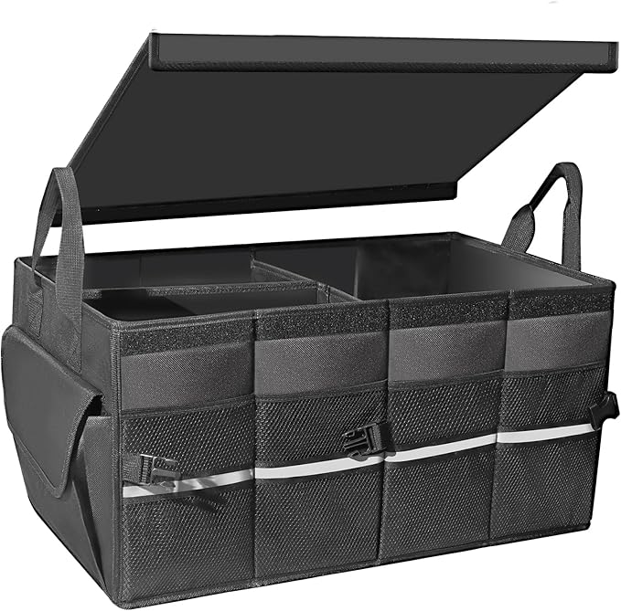 Car Organizer, Trunk Organizer for SUV, Waterproof Car Accessories for Women & Men, 55L Collapsible Trunk Organizer with Lid, 3 Compartment, 23.2"×13.5"×11"