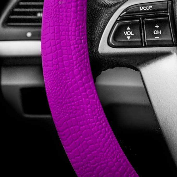 FH Group Universal Fit Silicone Snake Pattern with Massaging Grip Violet Steering Wheel Cover fits Most Cars, SUVs, Trucks, and Vans Violet