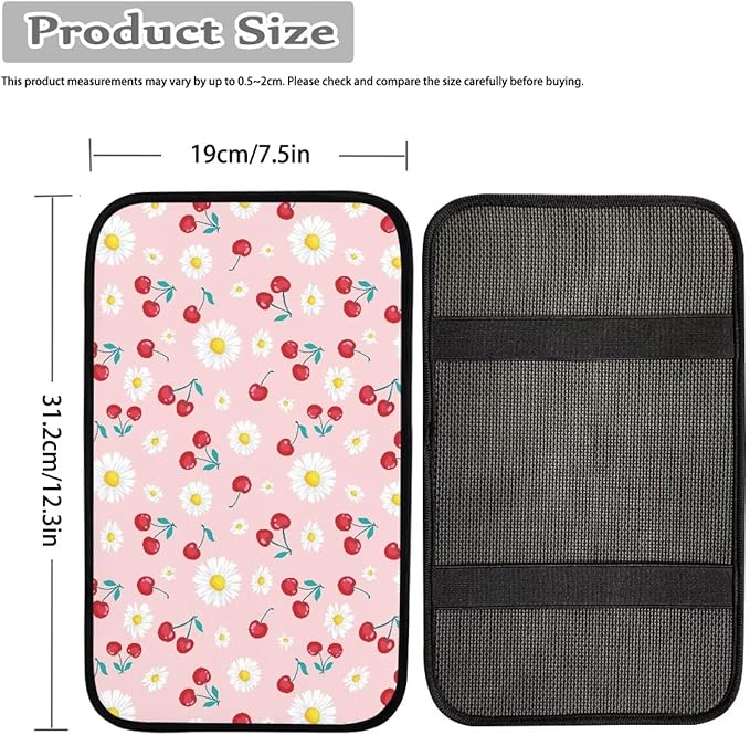 Mintutlipy Pink Cherry Automotive Center Console Cover Storage Box Mat Car Accessories Decoration Waterproof Car Armrest Protector