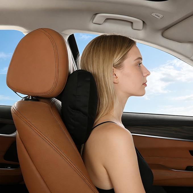 2Ps car headrest Pillow, car Neck Pillow for Driving, 11.8x7.5 inches Head Rest Pillow for car,Fits Most car Models, Suede Fabric with Polyester Fiber Filling(Beige)