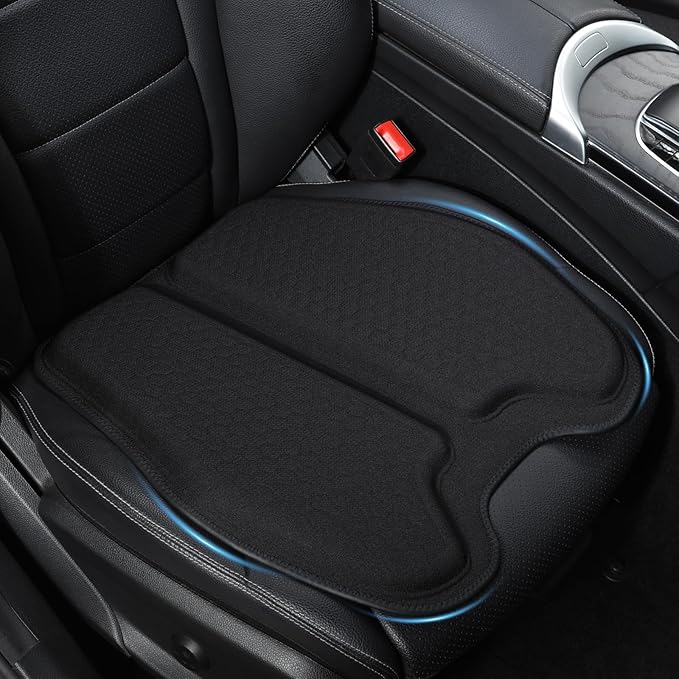 Soft Thin Gel Seat Cushion for Car Seat, Office Chair, Wheelchair, Stadium - Non-Slip Car Seat Cushions with 1 Inch Gel - Sciatica & Tailbone Pain Relief (Black)