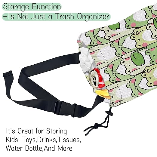 NHNXHWIA Cute Frog Car Garbage Bag,Waterproof Small Car Trash Bag Hanging Back of Seat,Drawstring Hanging Car Trash Bag with Adjustable Buckle for Car Accessories