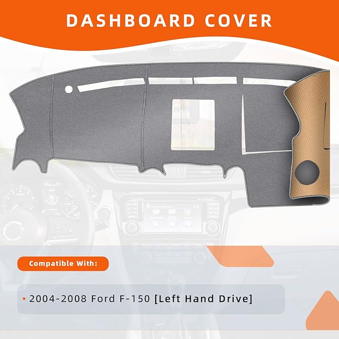 KEYOOG Dashboard Cover Dash Mat Fit for 2008-2004 Fo-rd F-150 (for Left Hand Drive),Car Dash Board Mat Anti-Glare Carpet,Non-Slip Pad Sunshield Protector (Grey)