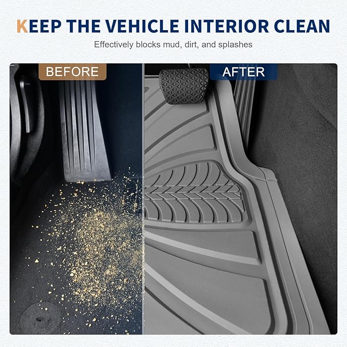 FLORICH Car Floor Mats, Waterproof Universal Heavy-Duty 4 Pieces Rubber Floor Mats for Cars, Full Set Car Mats with Anti-Slip Backing Fit for Most SUV, Vans,Trucks, Sedan(Grey)