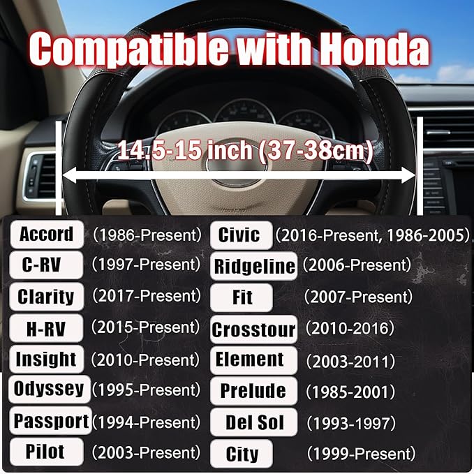 ANMOSVO Steering Wheel Cover for Honda Civic Accord CRV HR-V Pilot Passport Odyssey - Microfiber Leather & Anti-Slip Safety Design 14.5-15 Inch Custom Fit (Gray-Standard Size)