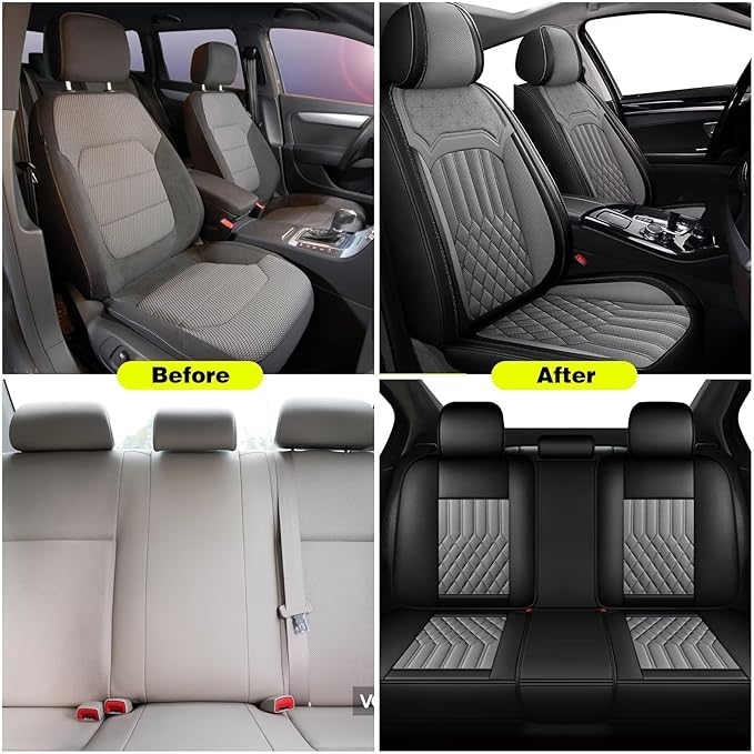 TTX Car Seat Covers Full Set Fit for Cadillac STS 2005-2011 Breathable Leather Seat Protector with Airbag Compatible Automotive 5 Seat Cushions Cover with Beautiful Patterns (Grey)