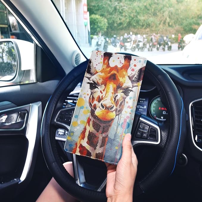 Cute Giraffe Animal Car Registration and Insurance Holder Vehicle Glove Box Organizer Car Accessories Wallet Case for Women Men 202a0580